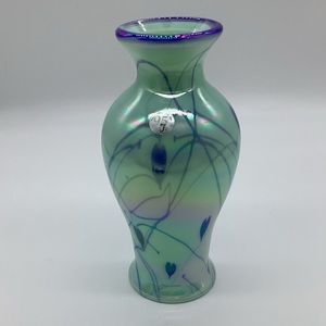 Fenton Dave Fetty designed Willow Green Hanging hearts vase. Numbered.H